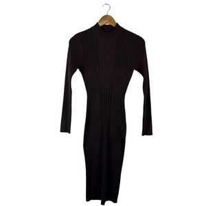 Venus Ribbed Bodycon Midi Sweater Dress Brown Size Small